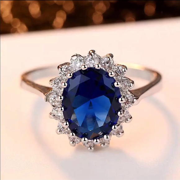 925 sterling silver oval sapphire ring - Picture 2 of 7